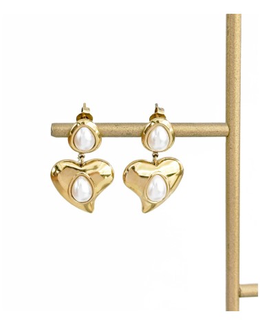 Boucles d'oreilles - doré - perle - coeur - mignonne - paloma bijoux - pampille - acier inoxydable