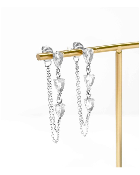 Boucles d'oreilles - chaînes - pendantes - diamants - acier inoxydable - doré - argenté - paloma bijoux