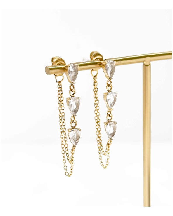 Boucles d'oreilles - chaînes - pendantes - diamants - acier inoxydable - doré - argenté - paloma bijoux