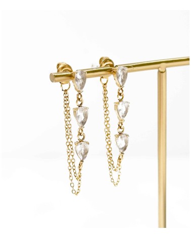 Boucles d'oreilles - chaînes - pendantes - diamants - acier inoxydable - doré - argenté - paloma bijoux