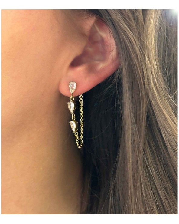 Boucles d'oreilles - chaînes - pendantes - diamants - acier inoxydable - doré - argenté - paloma bijoux