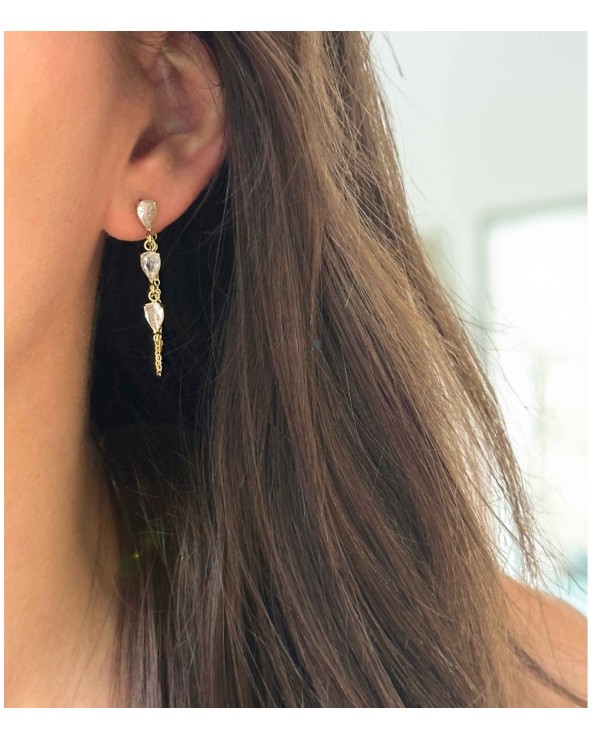 Boucles d'oreilles - chaînes - pendantes - diamants - acier inoxydable - doré - argenté - paloma bijoux