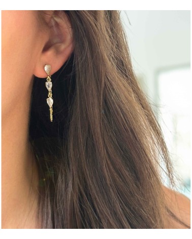 Boucles d'oreilles - chaînes - pendantes - diamants - acier inoxydable - doré - argenté - paloma bijoux
