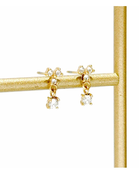Boucles d'oreilles - puces d'oreilles - strass - diamant - acier inoxydable - fleur - petites - discrètes
