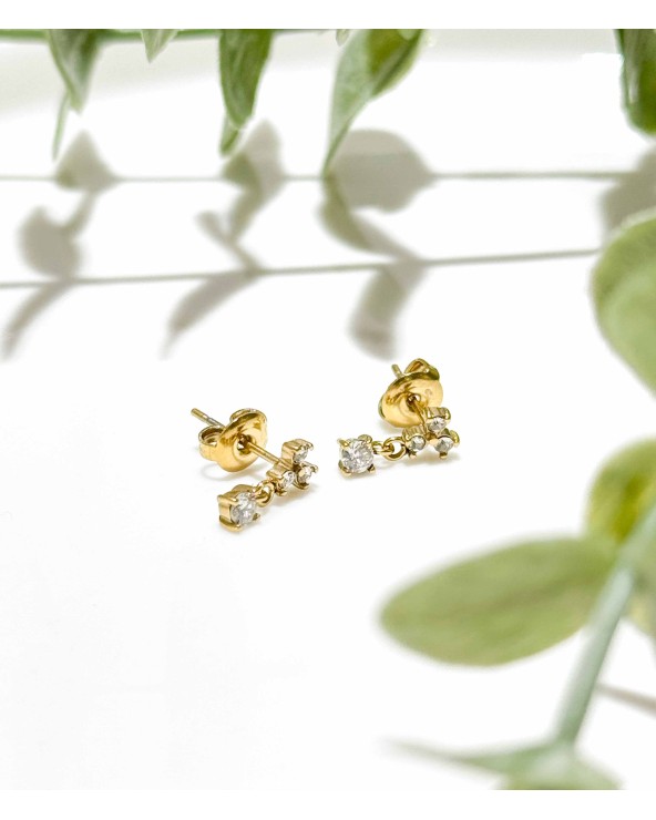 Boucles d'oreilles - puces d'oreilles - strass - diamant - acier inoxydable - fleur - petites - discrètes