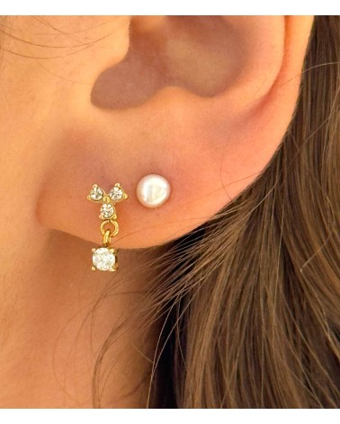 Boucles d'oreilles - puces d'oreilles - strass - diamant - acier inoxydable - fleur - petites - discrètes