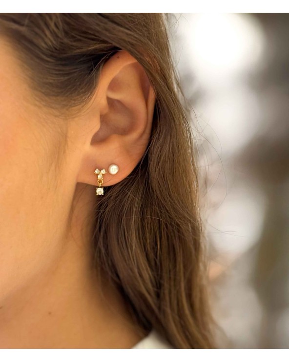 Boucles d'oreilles - puces d'oreilles - strass - diamant - acier inoxydable - fleur - petites - discrètes