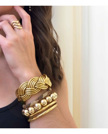 Bracelet bouddhiste - maxi tressé - épais - doré - argenté - manchette -  tendance - printemps - été - bijoux