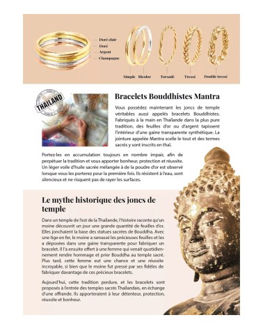 Bracelet bouddhiste - jonc - mantra - couleur - détail - doré - feuille d'or - chance - porte bonheur - paloma bijoux