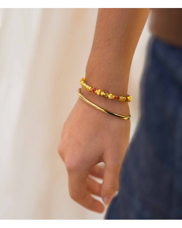 Bracelet bouddhiste - jonc - mantra - couleur - détail - doré - feuille d'or - chance - porte bonheur - paloma bijoux