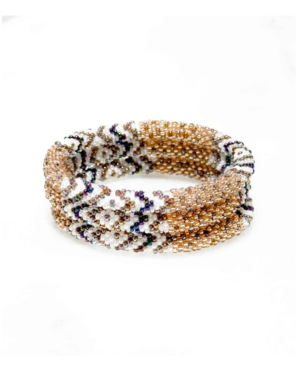 Bracelet népalais - doré - coloré - beige - blanc - marron - automne - perles - tissé à la main - été