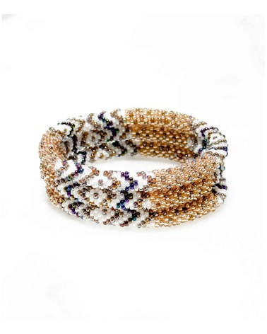Bracelet népalais - doré - coloré - beige - blanc - marron - automne - perles - tissé à la main - été