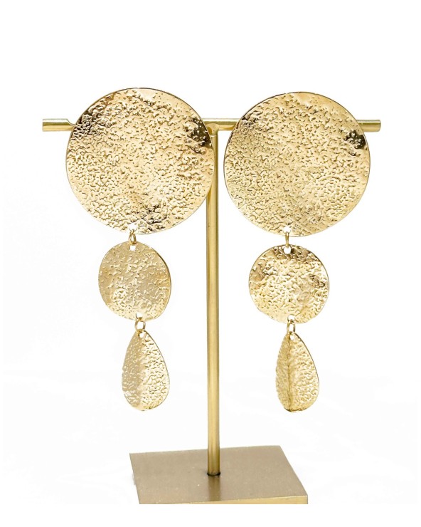 boucles d'oreilles - longues - cercles - martelée - doré - acier inoxydable - rouille pas