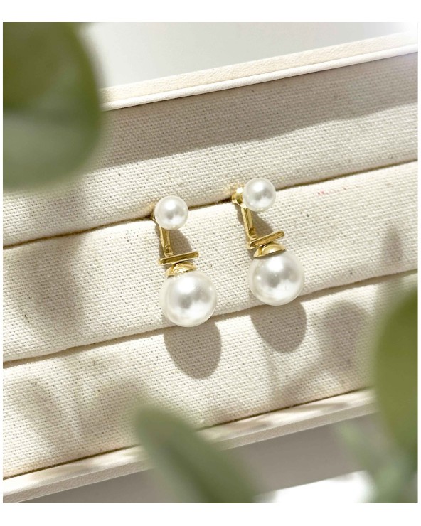 boucles d'oreilles - perles - crochet - pendantes - doré - acier inoxydable - rouille pas