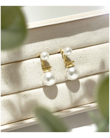 boucles d'oreilles - perles - crochet - pendantes - doré - acier inoxydable - rouille pas