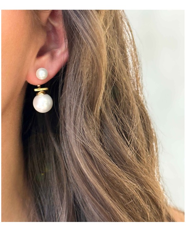 boucles d'oreilles - perles - crochet - pendantes - doré - acier inoxydable - rouille pas
