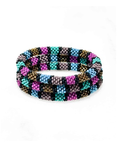 Bracelet népalais - doré - coloré - violet - rose - noir - bleu - automne - perles - tissé à la main - été