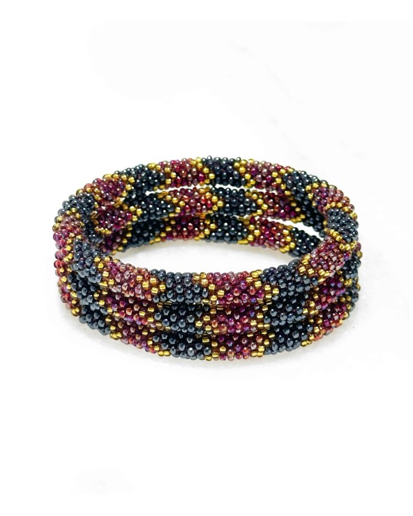 Bracelet népalais - doré - coloré - rose - métallisé - bleu - automne - perles - tissé à la main - été