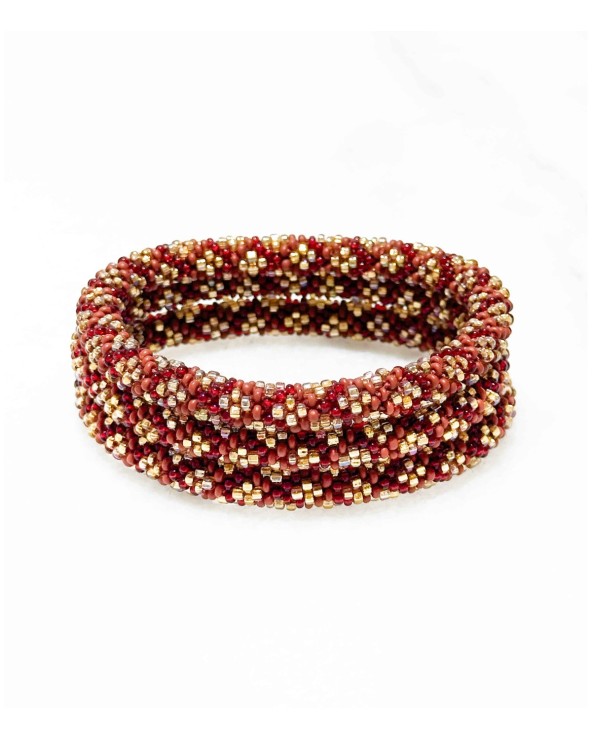 Bracelet népalais - doré - coloré - rouge - fleur  - automne - perles - tissé à la main - été