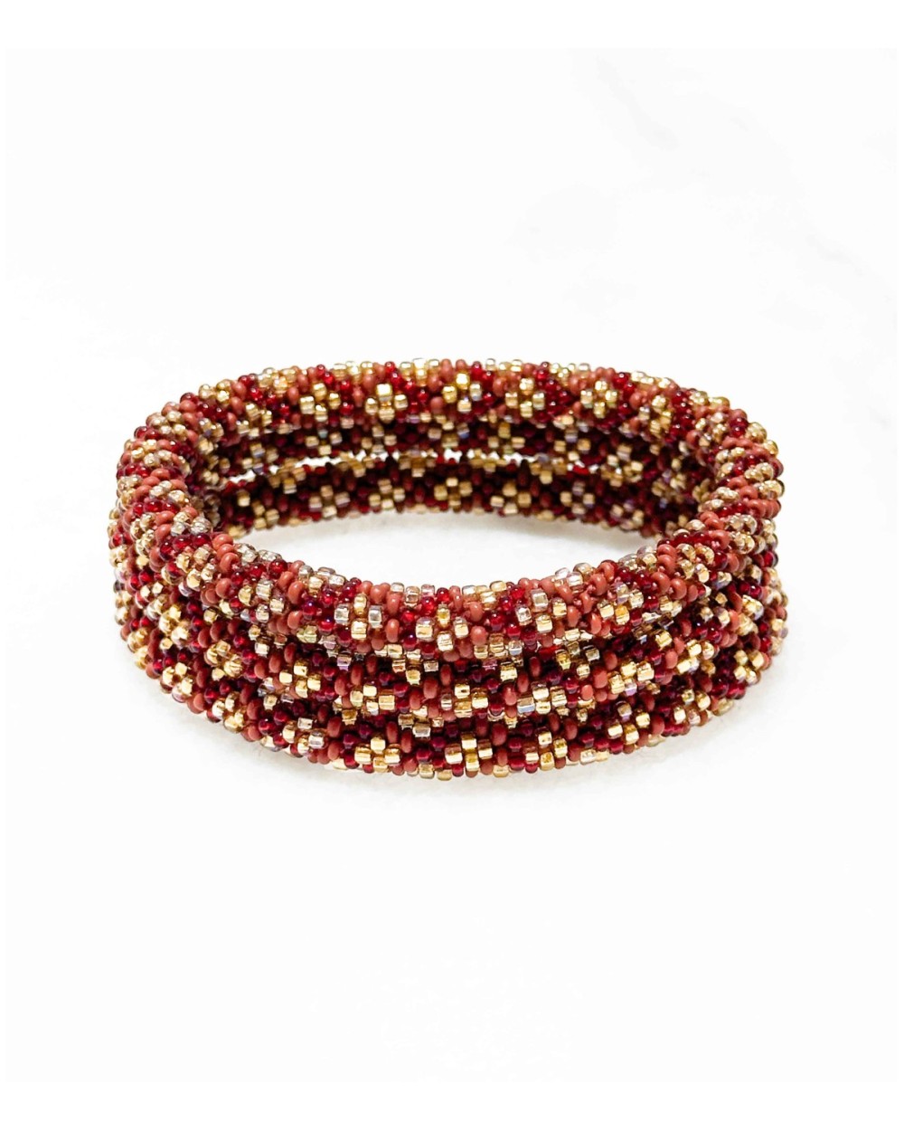Bracelet népalais - doré - coloré - rouge - fleur  - automne - perles - tissé à la main - été