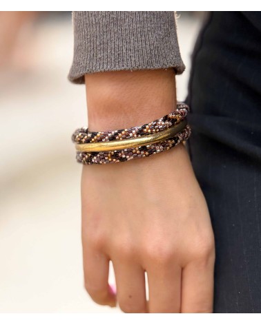 Bracelet népalais - doré - coloré - beige - doré - noir - métallisé - automne - perles - tissé à la main - été