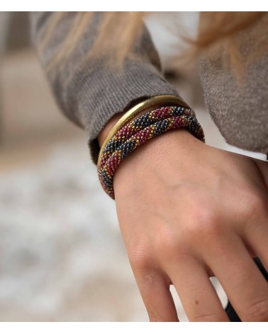 Bracelet népalais - doré - coloré - rose - métallisé - bleu - automne - perles - tissé à la main - été