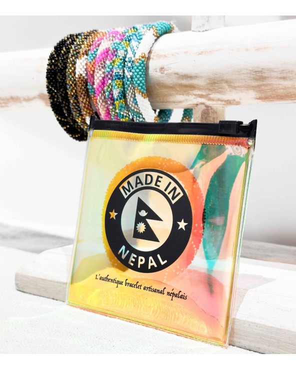 Bracelet népalais - doré - coloré - beige - doré - noir - métallisé - automne - perles - tissé à la main - été