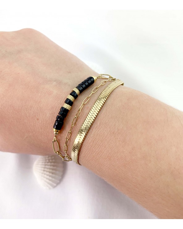 bracelet Charlie en acier inoxydable et pierre onyx - Paloma Bijoux - 2022