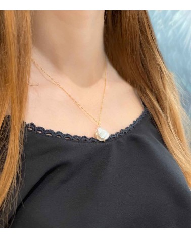 Collier femme en acier inoxydable doré à l'or fin 18k imitation perle de culture