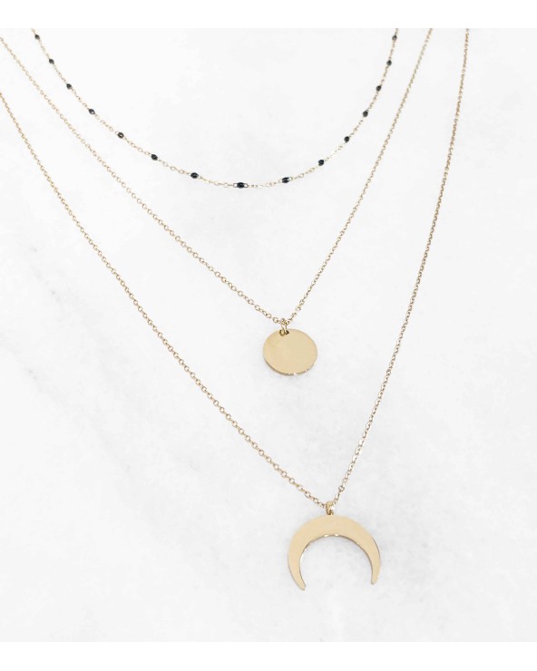 Collier multi-rangs en acier chirurgical 316L - croissant de lune - paloma bijoux - Bijoux tendance - été 2022