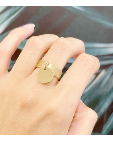 Bague breloque fine à graver. Bijoux personnalisable en acier inoxydable doré à l'or fin 18K