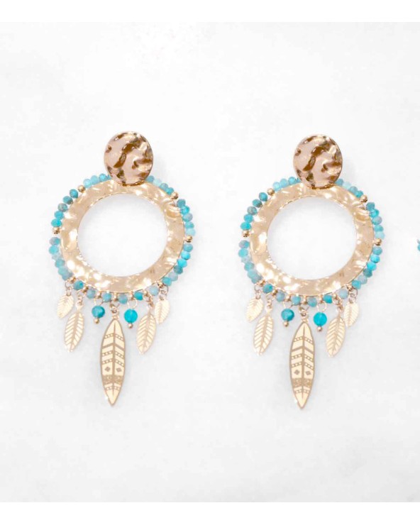 boucles d'oreilles pendantes en acier inoxydable doré à l'or fin 18k avec perles en pierres naturelles African turquoise