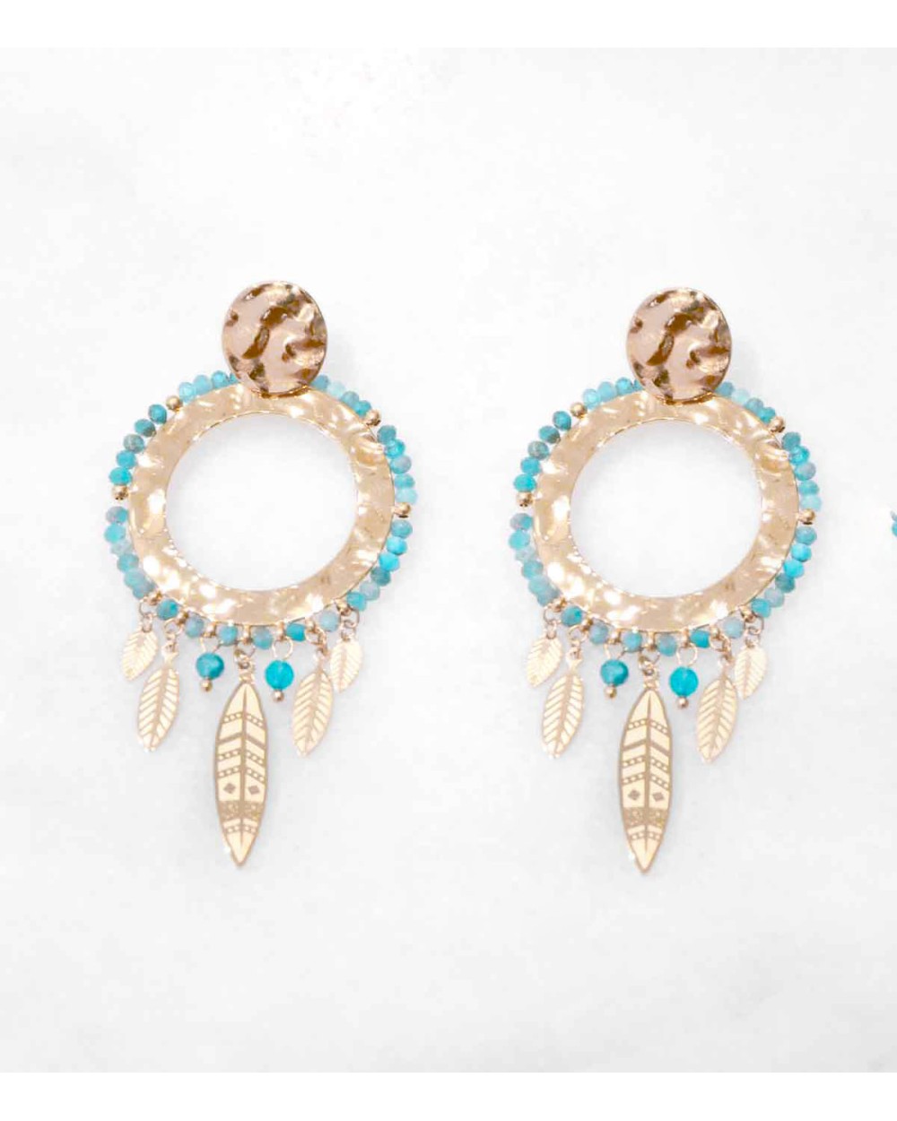 boucles d'oreilles pendantes en acier inoxydable doré à l'or fin 18k avec perles en pierres naturelles African turquoise