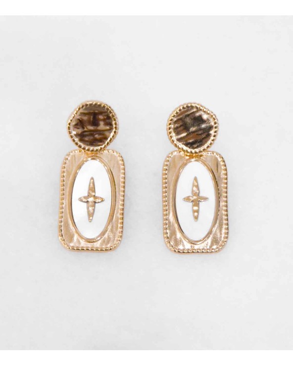Boucles d'oreilles pendantes acier inoxydable doré à l'or fin 18K avec  la pierre naturelle mother of pearl