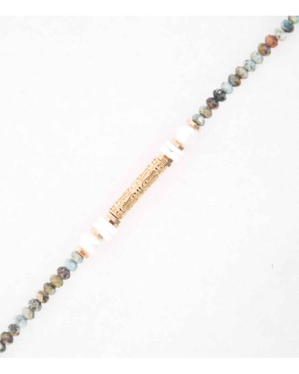 Bracelet en acier inoxydable doré à l'or fin 18K avec des pierres naturelles African Turquoise