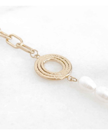 Bracelet rond avec des perles nacrées en acier chirurgical 316L doré à l'or fin 18K - Paloma bijoux
