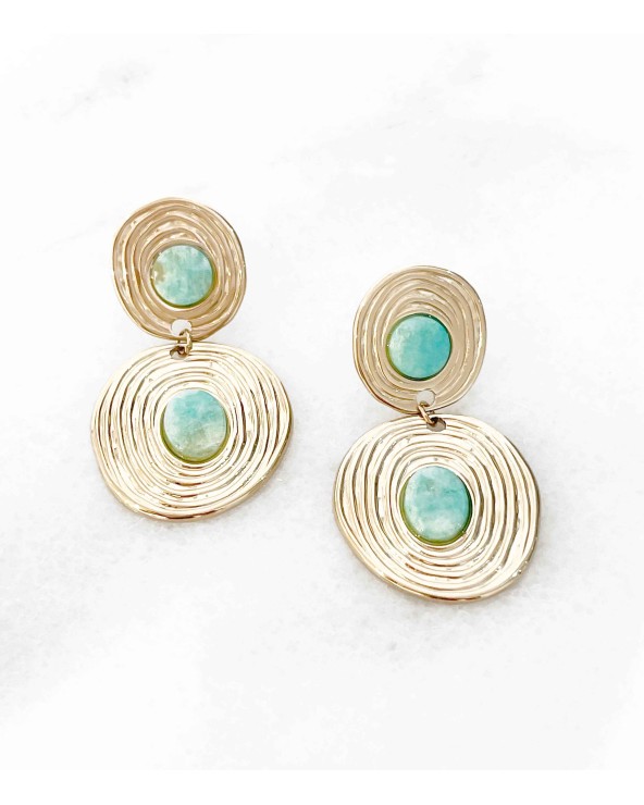 Boucles d'oreilles pierres naturelles - mother of pearl - turquoise - acier chirurgical 316L - Paloma Bijoux
