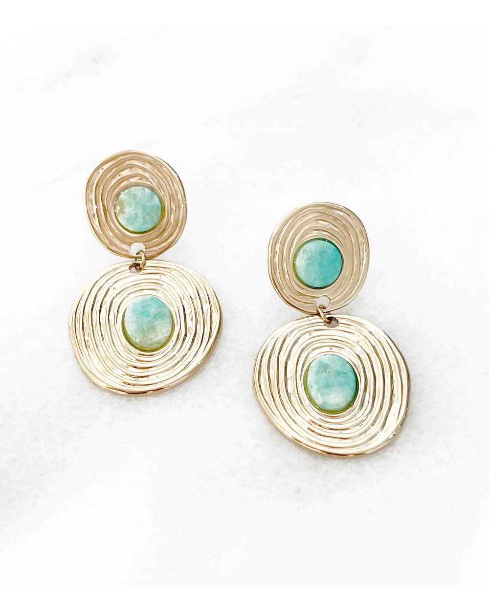 Boucles d'oreilles pierres naturelles - mother of pearl - turquoise - acier chirurgical 316L - Paloma Bijoux