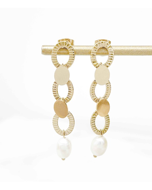 Boucles d'oreilles perles de culture en acier inoxydable classique ou doré à l'or fin 18K  - Paloma Bijoux - 2022