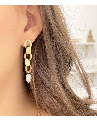 Boucles d'oreilles perles de culture en acier inoxydable classique ou doré à l'or fin 18K  - Paloma Bijoux - 2022