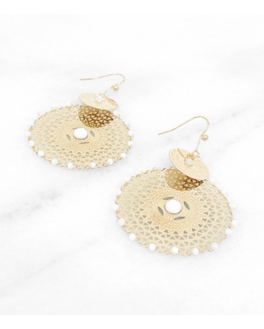 Boucles d'oreilles Axelle - Acier inoxydable doré à l'or fin - Pierre de Lune