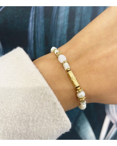 Bracelet Tessa - Acier inoxydable doré à l'or fin - Mother of Pearl