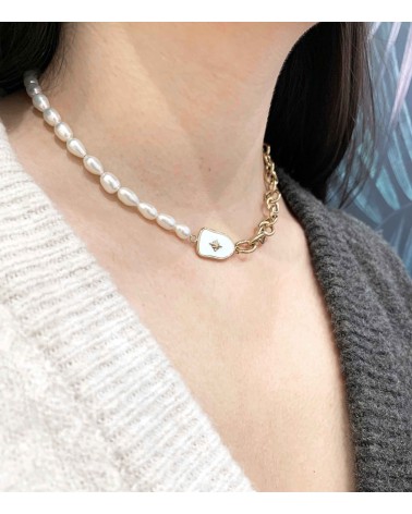 Collier Kayla mother of pearl et perles d'eau douce en acier inoxydable - Paloma Bijoux - 2022