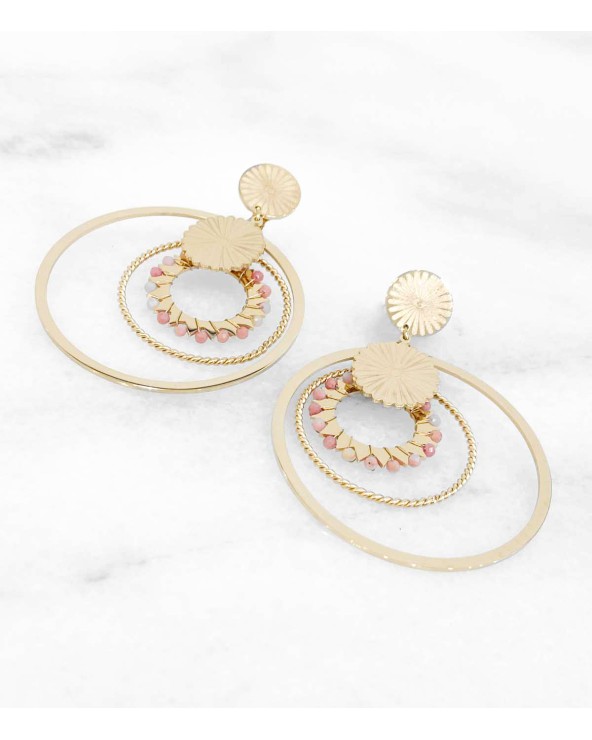 Boucles d'oreilles Camilla - Acier inoxydable doré à l'or fin - Rhodonite