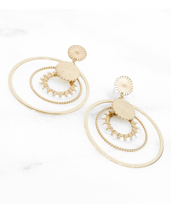 Boucles d'oreilles Camilla - Acier inoxydable doré à l'or fin - Pierre de Lune