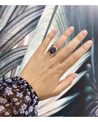 Bague Hilona en acier inoxydable et pierre lapis lazuli - Paloma Bijoux - 2022