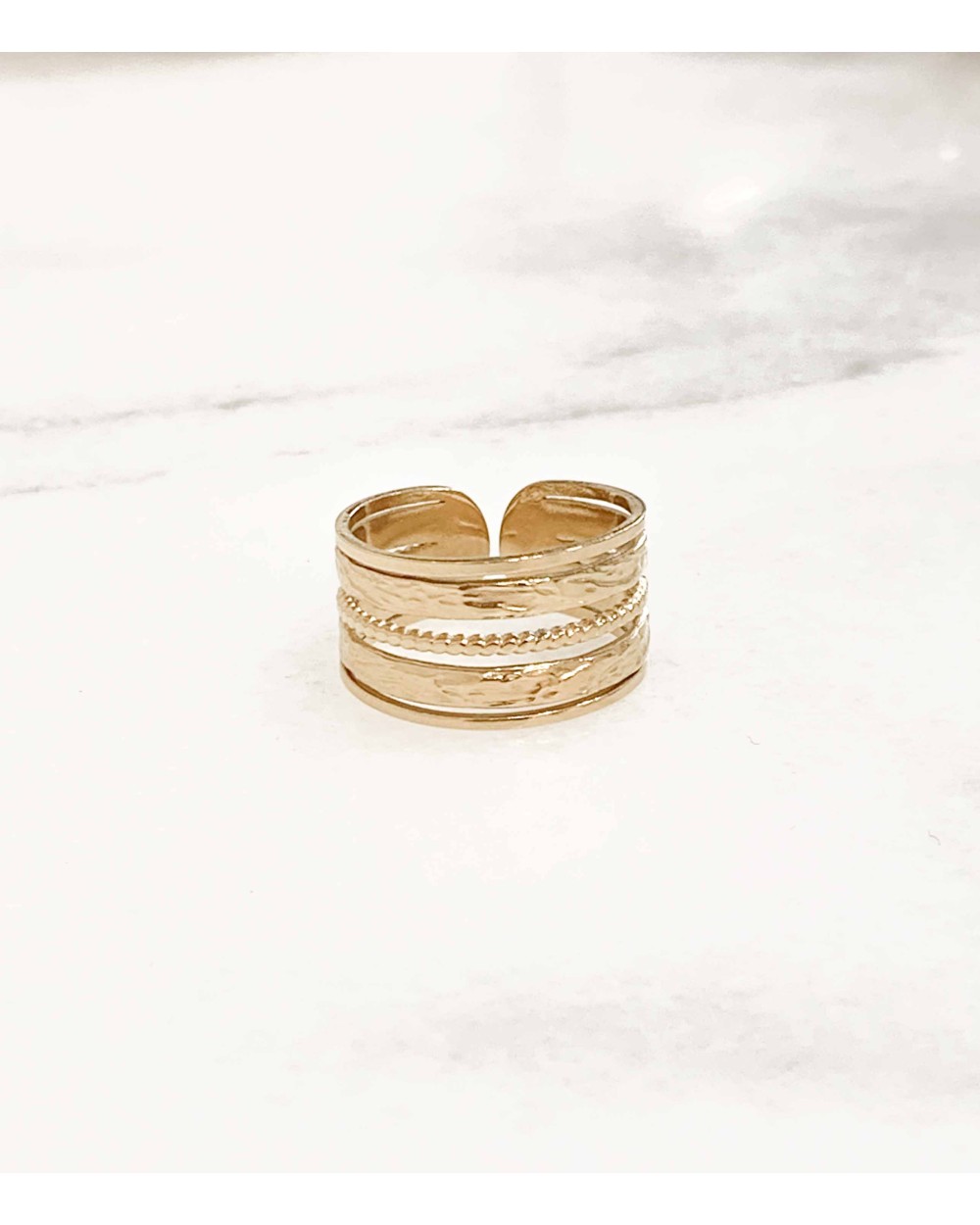 Bague - acier inoxydable - multirangs - doré - martelée - large - paloma bijoux