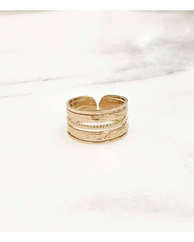 Bague - acier inoxydable - multirangs - doré - martelée - large - paloma bijoux