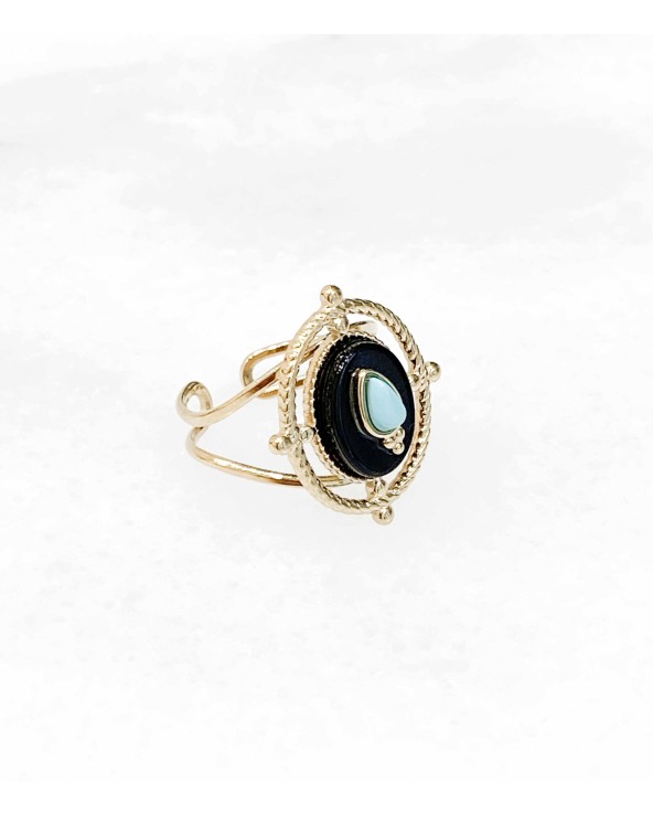 Bague Luna en acier inoxydable et onyx - Paloma Bijoux - 2022