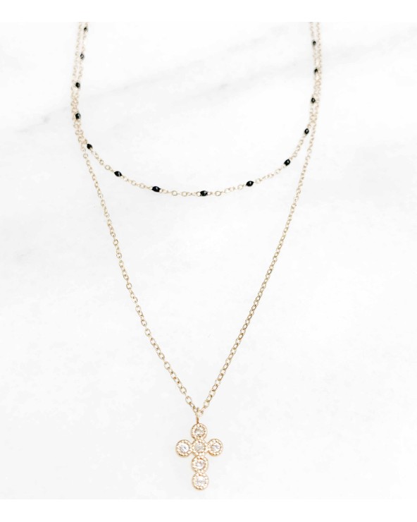 Collier Camille en acier inoxydable double chaîne et croix - Paloma Bijoux - 2022